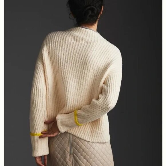 Anthropologie Maeve Cream Knit Mock Neck Cuffed Sweater - Picture 2 of 9